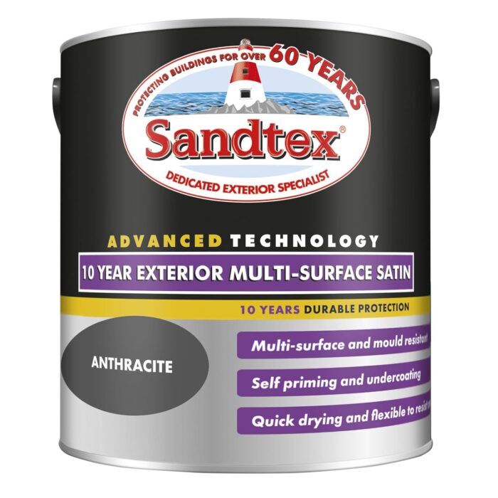 Sandtex 10 Year Multi Surface Satin Paint 2.5l Anthracite Sandtex 10 Year Multi Surface Satin Paint 2.5l Anthracite