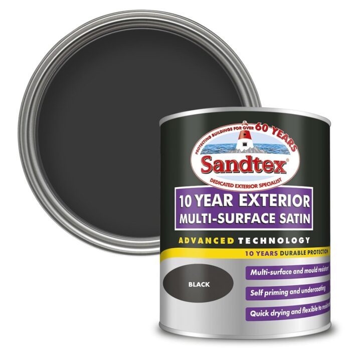 Sandtex 10 Year Multi Surface Satin Paint 750ml Black Sandtex 10 Year Multi Surface Satin Paint 750ml Black