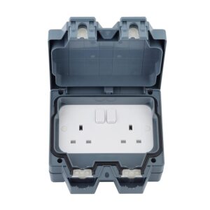 Schneider Electric Lisse Weatherproof IP66 2 gang switched 13A socket - LWP3020