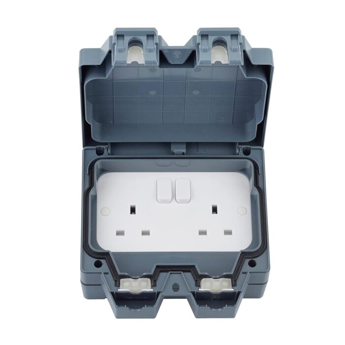 Schneider Electric Lisse Weatherproof IP66 2 gang switched 13A socket - LWP3020 Schneider Electric Lisse Weatherproof IP66 2 gang switched 13A socket - LWP3020