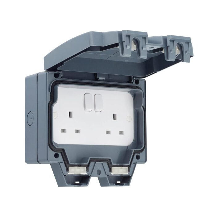Schneider Electric Lisse Weatherproof IP66 2 gang switched 13A socket - LWP3020 Schneider Electric Lisse Weatherproof IP66 2 gang switched 13A socket - LWP3020
