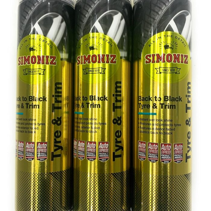 SIMONIZ Back to Black Tyre Shine 600ml Restore & Protect Tyres Durable Gloss Finish (3 x 600ml Can)