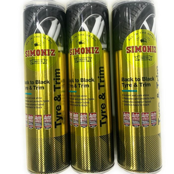 SIMONIZ Back to Black Tyre Shine 600ml Restore & Protect Tyres Durable Gloss Finish (3 x 600ml Can)