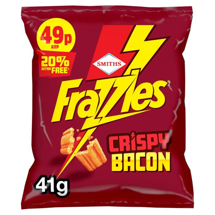 Smiths Frazzles Bacon Crisps PMP 41g RRP 49p (Case of 30) Smiths Frazzles Bacon Crisps PMP 41g RRP 49p (Case of 30)