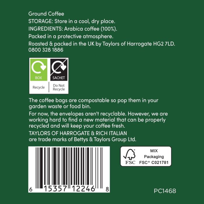 Taylors of Harrogate Rich Italian Coffee Bags - 3 Boxes of 10 (Total 30 Bags) Taylors of Harrogate Rich Italian Coffee Bags - 3 Boxes of 10 (Total 30 Bags)