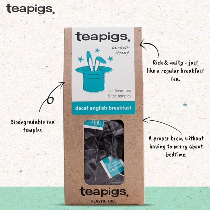 teapigs Decaf English Breakfast Tea - Decaffeinated Black Tea Bags for Breakfast or Anytime - Rich and Malty Blend - 15 Temples teapigs Decaf English Breakfast Tea - Decaffeinated Black Tea Bags for Breakfast or Anytime - Rich and Malty Blend - 15 Temples