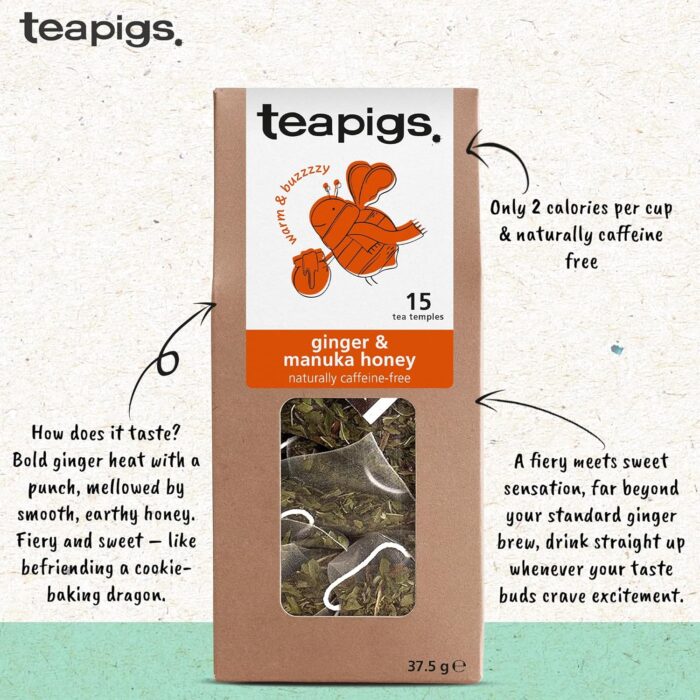 Teapigs Ginger & Manuka Honey Tea - Infusion of Ginger & Manuka Honey for a Fiery Kick - Naturally Caffeine-Free Detox Tea - 15 Biodegradable Herbal Tea Bags Teapigs Ginger & Manuka Honey Tea - Infusion of Ginger & Manuka Honey for a Fiery Kick - Naturally Caffeine-Free Detox Tea - 15 Biodegradable Herbal Tea Bags