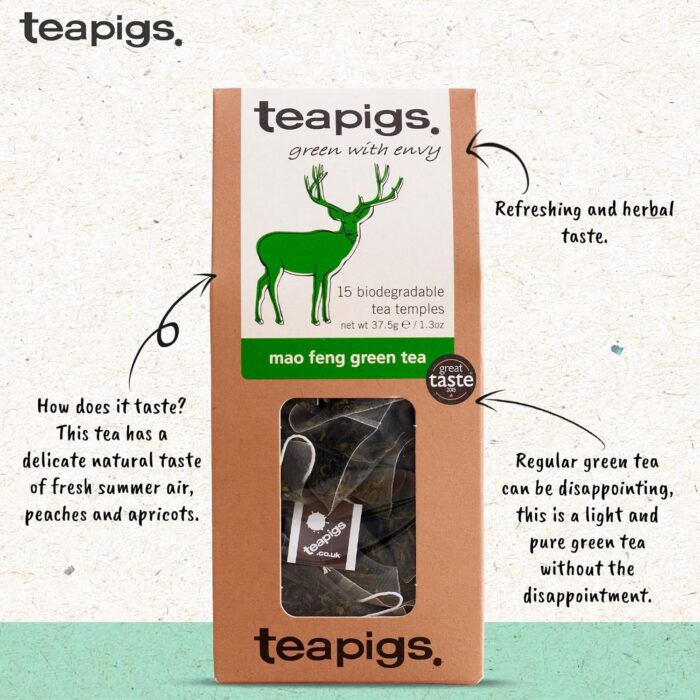 teapigs Mao Feng Green Tea - Green Tea Bags with Pure Mao Feng - Delicate and Natural Blend - 15 Temples