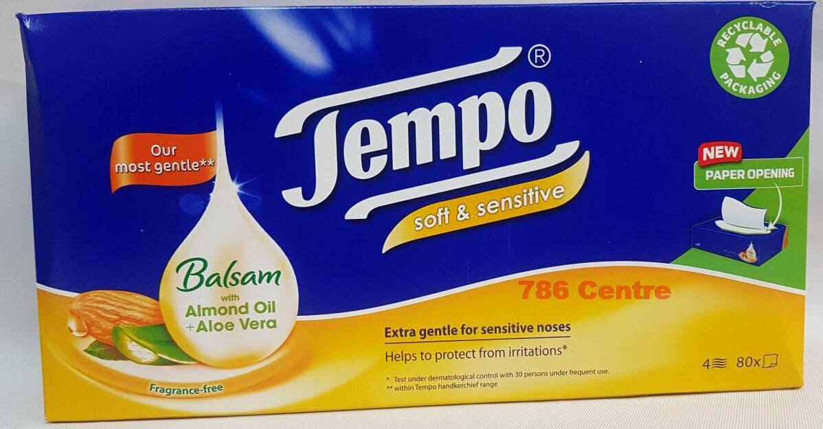 Tempo Balsam Soft & Sensitive Tissues Almond Oil 80's 4ply (12 Pack) Tempo Balsam Soft & Sensitive Tissues Almond Oil 80's 4ply (12 Pack)