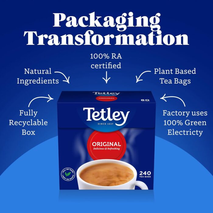 Tetley Original Black Tea Bags - Full Flavoured British Brew - Perfect for Breakfast or Anytime - Rainforest Alliance Certified - 240 Teabags (1 Pack)