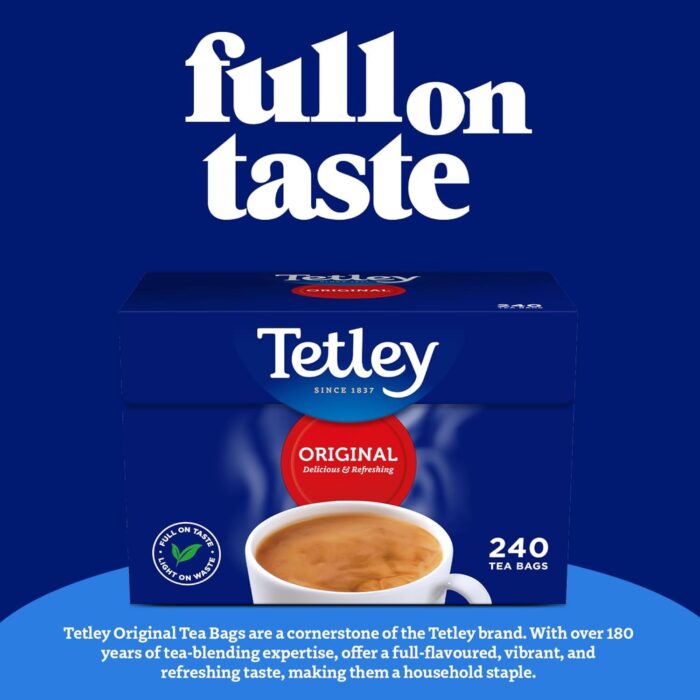 Tetley Original Black Tea Bags - Full Flavoured British Brew - Perfect for Breakfast or Anytime - Rainforest Alliance Certified - 240 Teabags (1 Pack)
