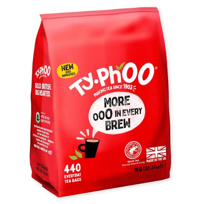 Typhoo Tea • 440 Black Tea Bags • Refreshing Everyday Blend • Bold & Full-Flavoured • Vegetarian Friendly • Packed in the UK • Ethical Sourcing