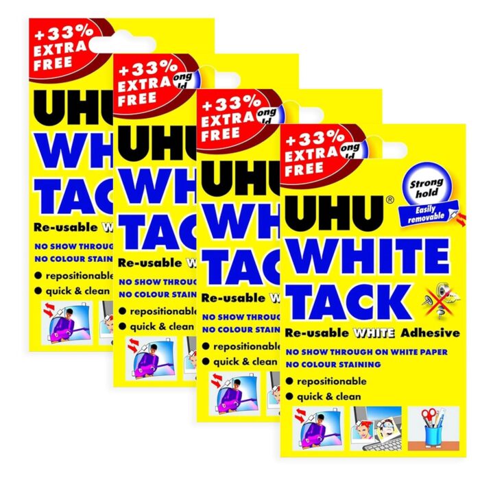 UHU White Tack - Sticky Reusable Adhesive Putty - Pack of 4 UHU White Tack - Sticky Reusable Adhesive Putty - Pack of 4