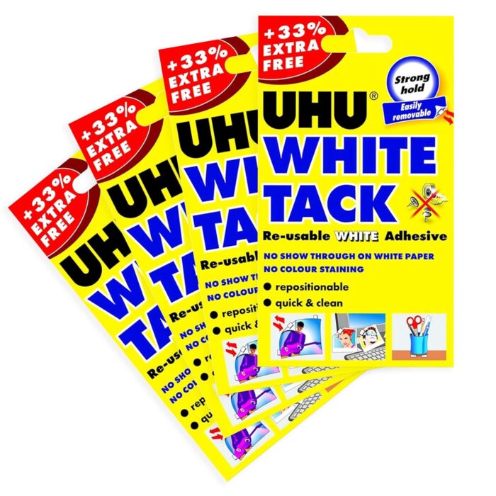 UHU White Tack - Sticky Reusable Adhesive Putty - Pack of 4 UHU White Tack - Sticky Reusable Adhesive Putty - Pack of 4