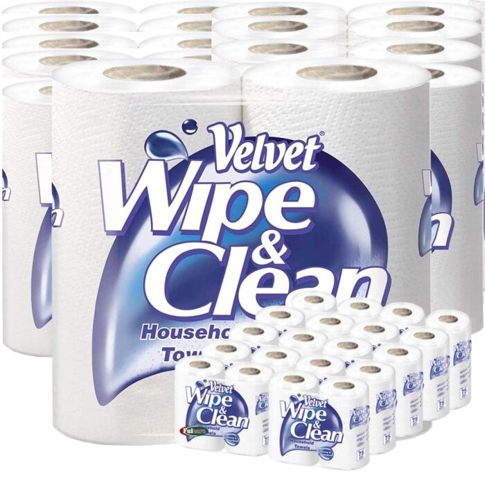 Velvet Wipe & Clean Excellent Value Thick & Strong Kitchen Household Towels 20 Rolls Total Velvet Wipe & Clean Excellent Value Thick & Strong Kitchen Household Towels 20 Rolls Total