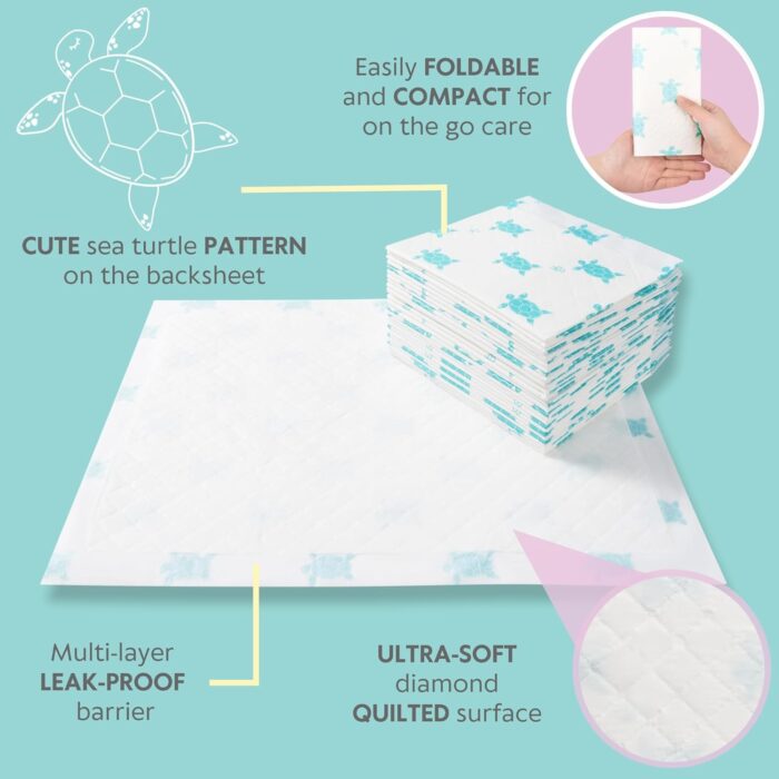 Vesta Baby Disposable Changing Pads - 65 Soft Absorbent Leak Proof Incontinence Mats - Newborn Portable Nappy Change Underpads - Protection Waterproof Liners