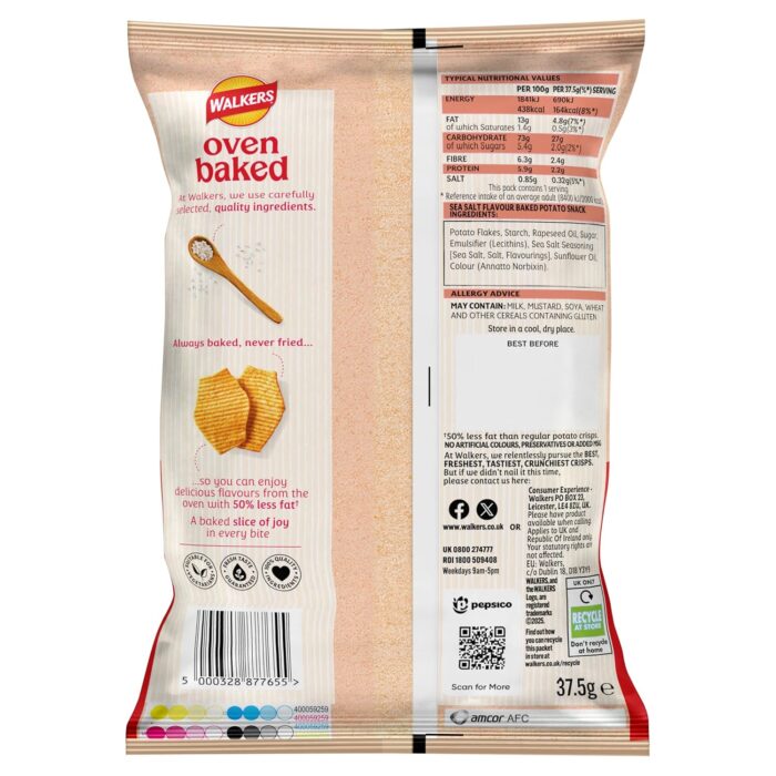 Walkers Baked Sea Salt Snacks Crisps 37.5g Walkers Baked Sea Salt Snacks Crisps 37.5g