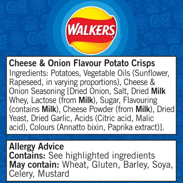 Walkers Cheese & Onion Crisps 32.5g (case of 32)