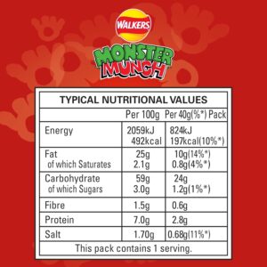 Walkers Monster Munch Flamin' Hot Snacks Crisps 40g (Case of 35)