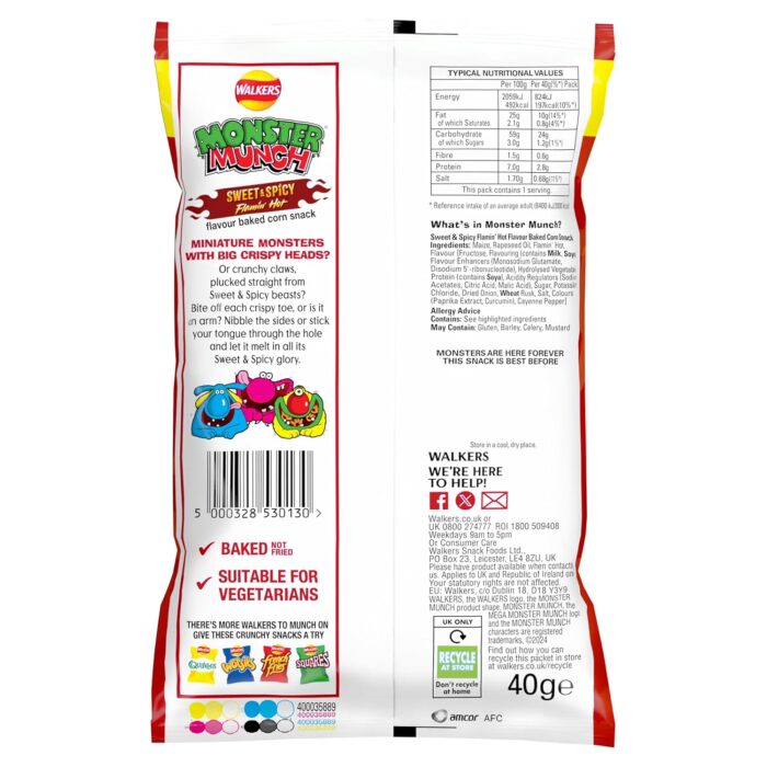 Walkers Monster Munch Flamin' Hot Snacks Crisps 40g (Case of 35) Walkers Monster Munch Flamin' Hot Snacks Crisps 40g (Case of 35)