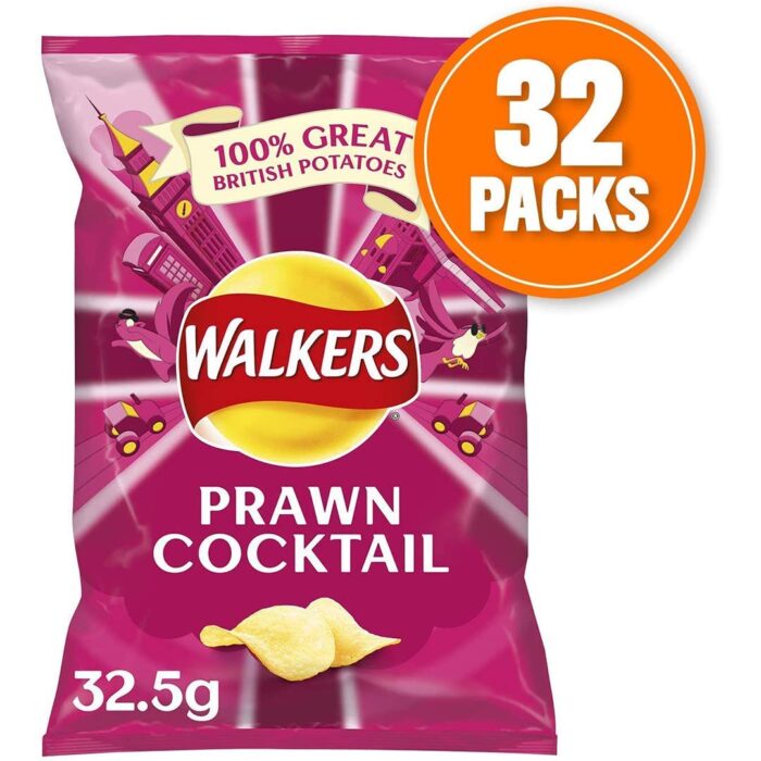 Walkers Prawn Cocktail Crisps Multi-Pack Box 32.5g Case of 32