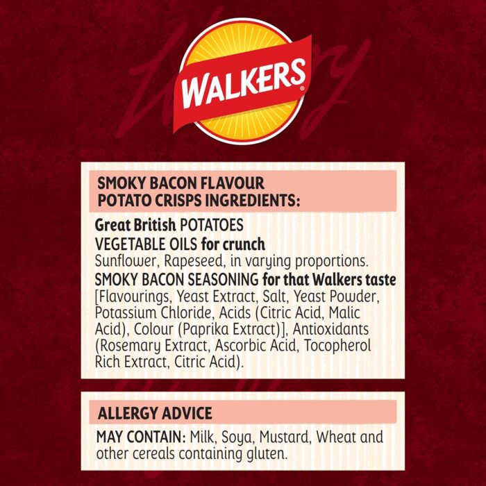 Walkers Smoky Bacon Crisps 45g (case of 32) Walkers Smoky Bacon Crisps 45g (case of 32)