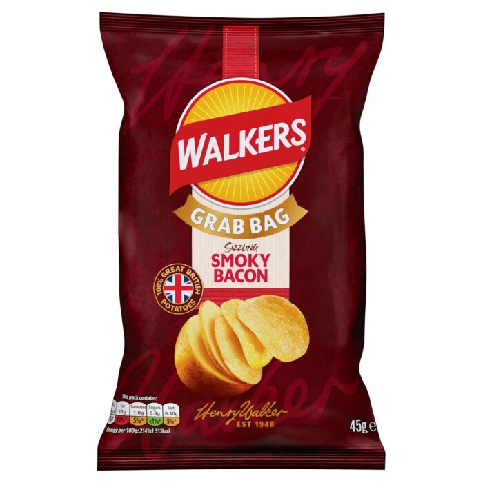 Walkers Smoky Bacon Crisps 45g (case of 32) Walkers Smoky Bacon Crisps 45g (case of 32)