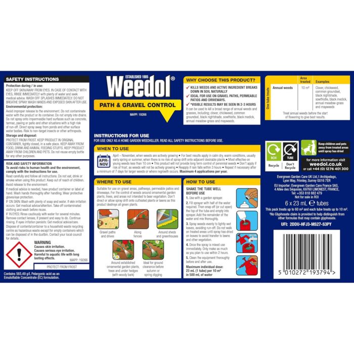Weedol Path Weed Killer Liquid Concentrate 6 Tubes Treats 60m2 Garden Path & Patio Weed Control Weedol Path Weed Killer Liquid Concentrate 6 Tubes Treats 60m2 Garden Path & Patio Weed Control