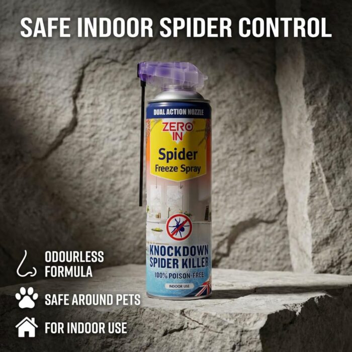 Zero In Spider Freeze Spray 500ml – Instant Knockdown Spider Killer – 100% Poison-Free – Dual-Action Nozzle – Safe for Use Around Children & Pets – Indoor Spider Catcher...