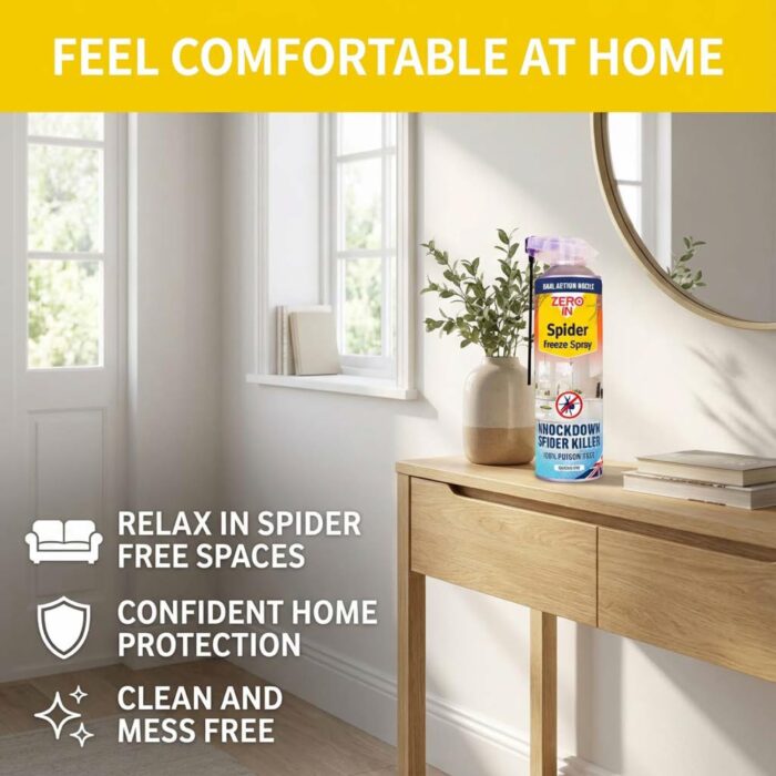 Zero In Spider Freeze Spray 500ml – Instant Knockdown Spider Killer – 100% Poison-Free – Dual-Action Nozzle – Safe for Use Around Children & Pets – Indoor Spider Catcher...