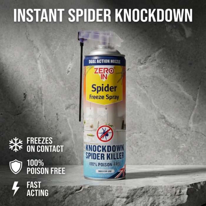 Zero In Spider Freeze Spray 500ml – Instant Knockdown Spider Killer – 100% Poison-Free – Dual-Action Nozzle – Safe for Use Around Children & Pets – Indoor Spider Catcher...