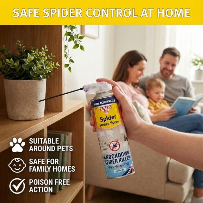 Zero In Spider Freeze Spray 500ml – Instant Knockdown Spider Killer – 100% Poison-Free – Dual-Action Nozzle – Safe for Use Around Children & Pets – Indoor Spider Catcher...